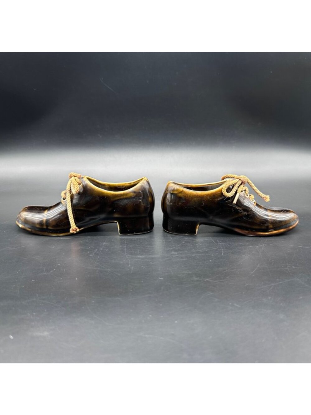 Antique Oxford Shoe Figurines German Brown Ceramic Circa Planters Trinket Dishes - Picture 3 of 13